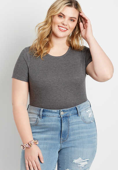 Plus Size 24/7 Flawless Solid Rib Knit Tuck In Tee