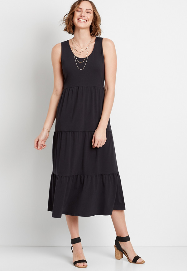 24/7 Black Tiered Maxi Dress | maurices