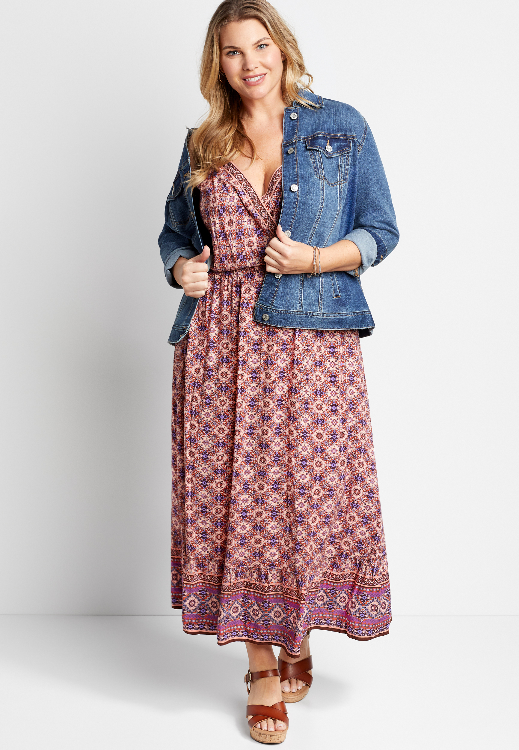 Plus Size Mixed Print Surplice Maxi Dress Maurices 9029