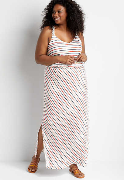 Plus Size Americana Stripe Macrame Back Maxi Dress