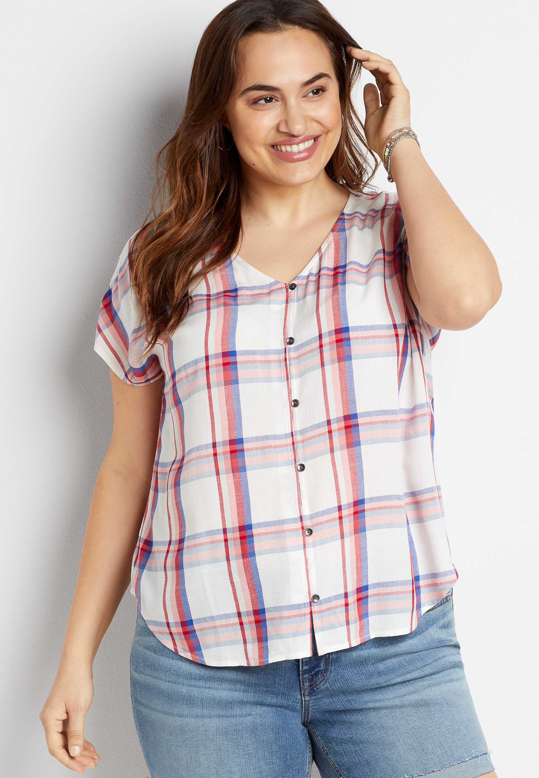 plus size plaid tops