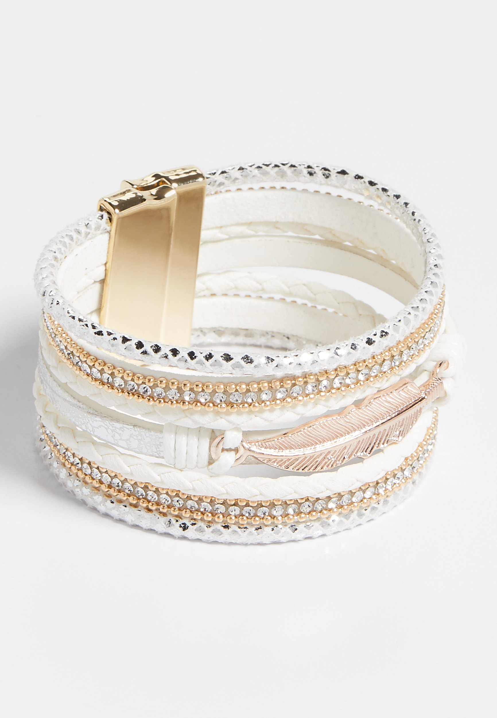 White Feather Multi Row Magnetic Bracelet | maurices