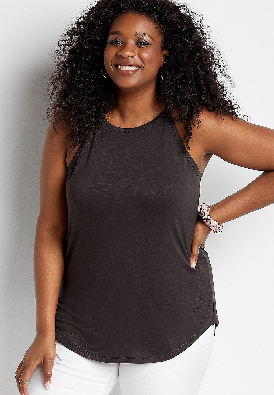 Plus Size 24/7 Gold High Neck Tank Top