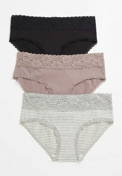 3 Pack Striped Cotton Hipster Panties