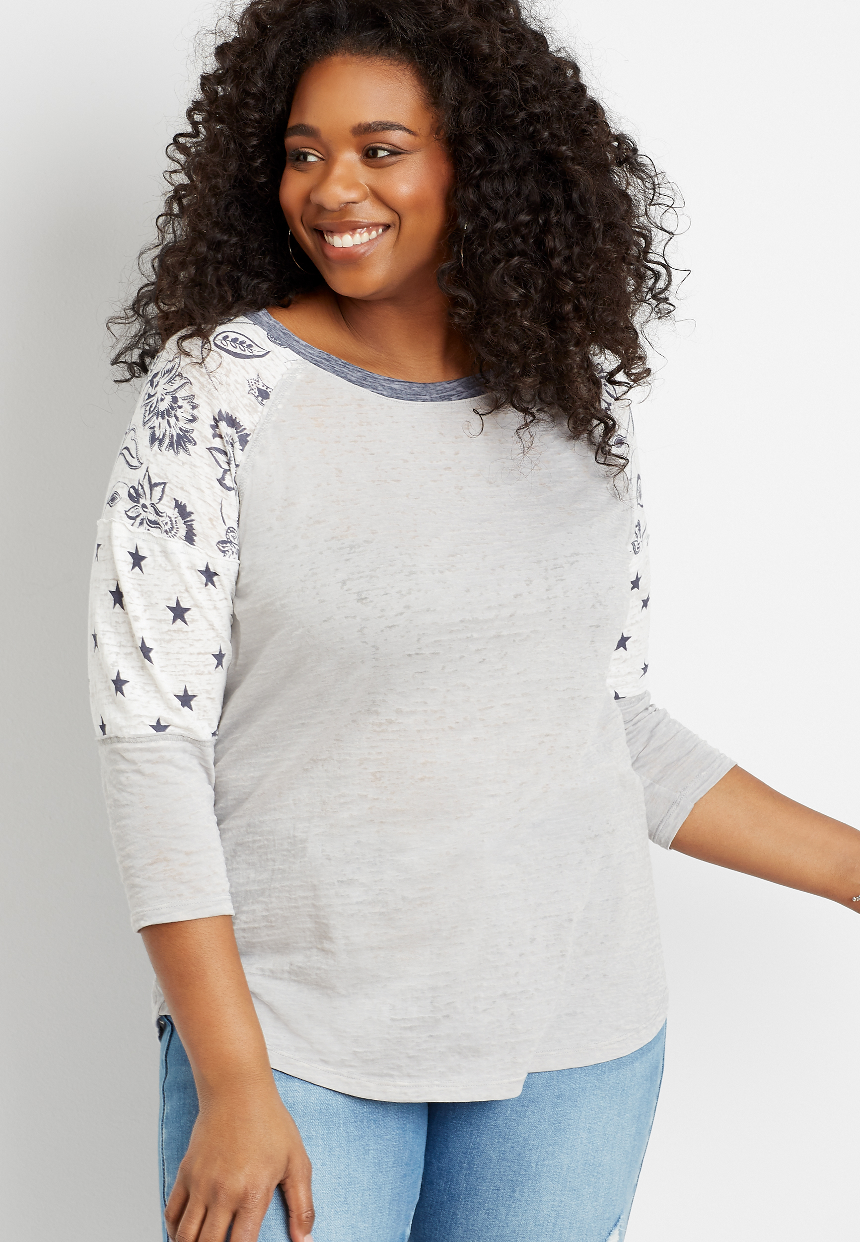 Plus Size 24/7 Gray Americana Baseball Tee | maurices