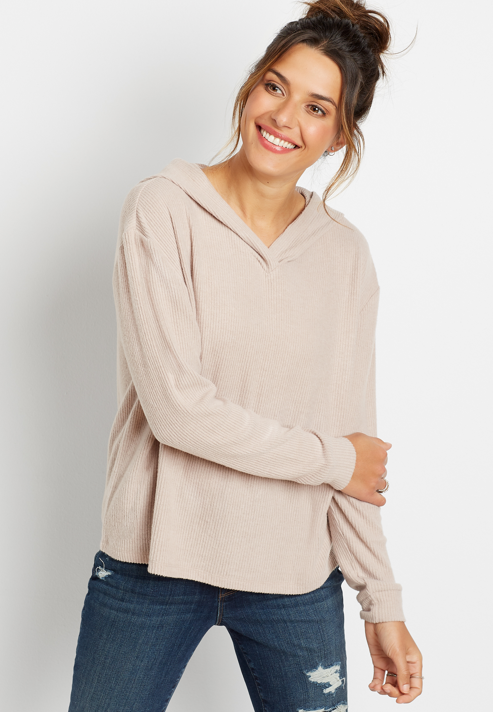 Solid Ribbed Pullover Hoodie | maurices