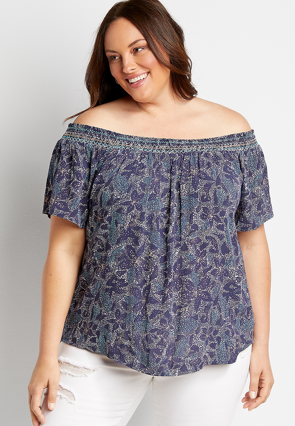 afsnit Marquee Afledning Plus Size Purple Floral Off the Shoulder Top | maurices