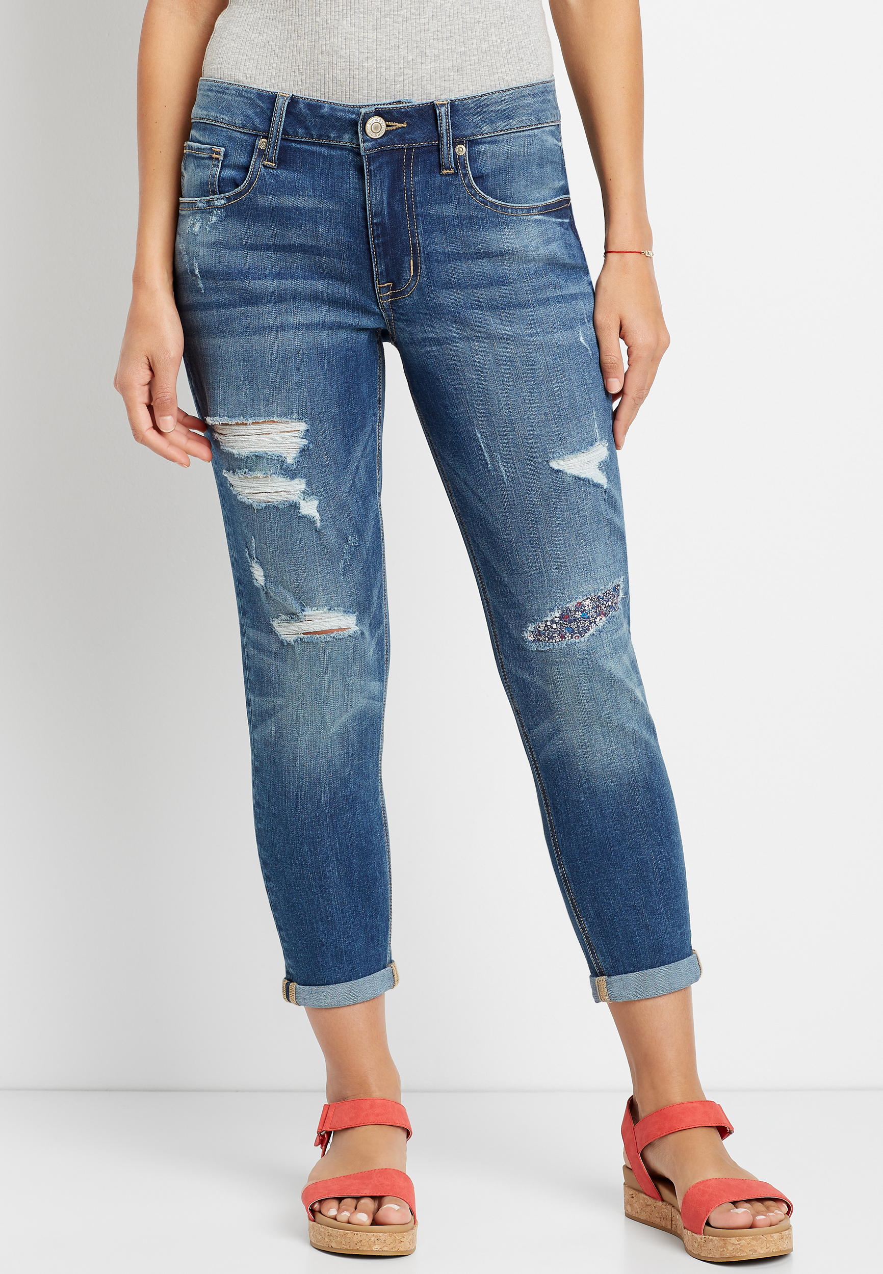 Floral Backed Ripped Boyfriend Cropped Jean | maurices