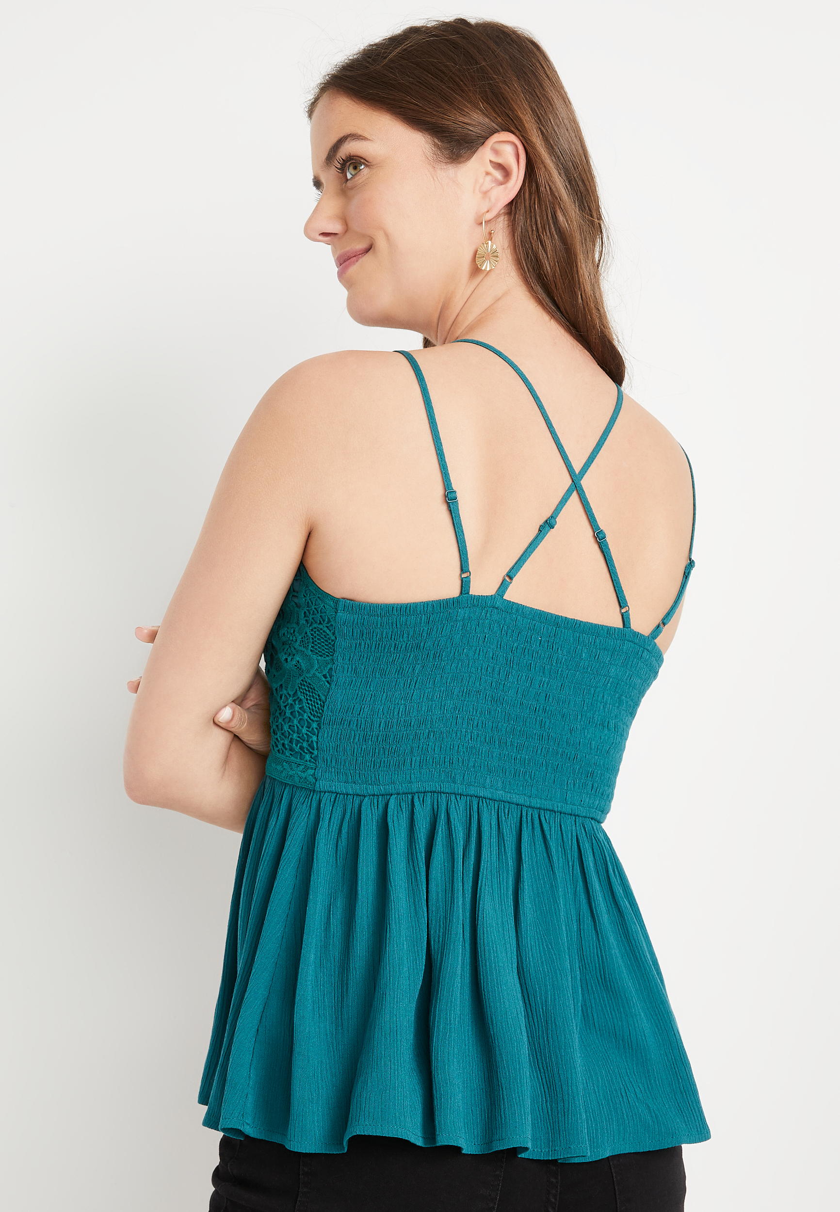 Lace Top Babydoll Tank Top, C5383, large