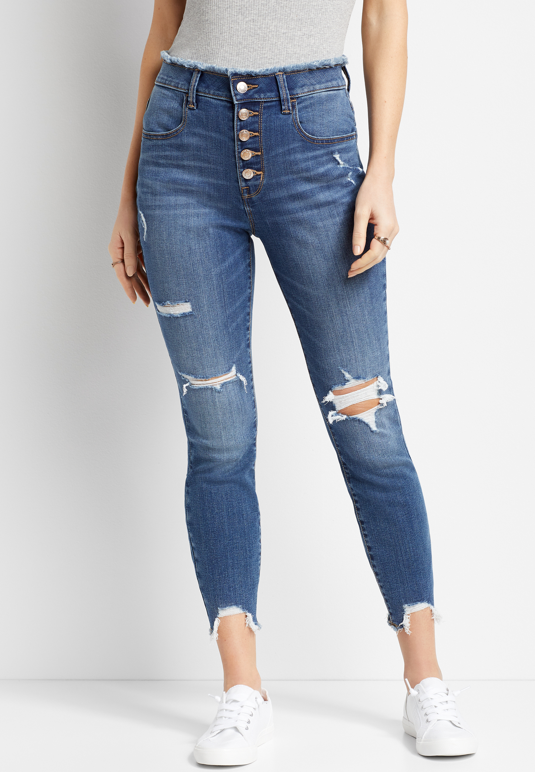 m jeans by maurices™ Super High Rise Medium Wash Button Fly Jegging ...