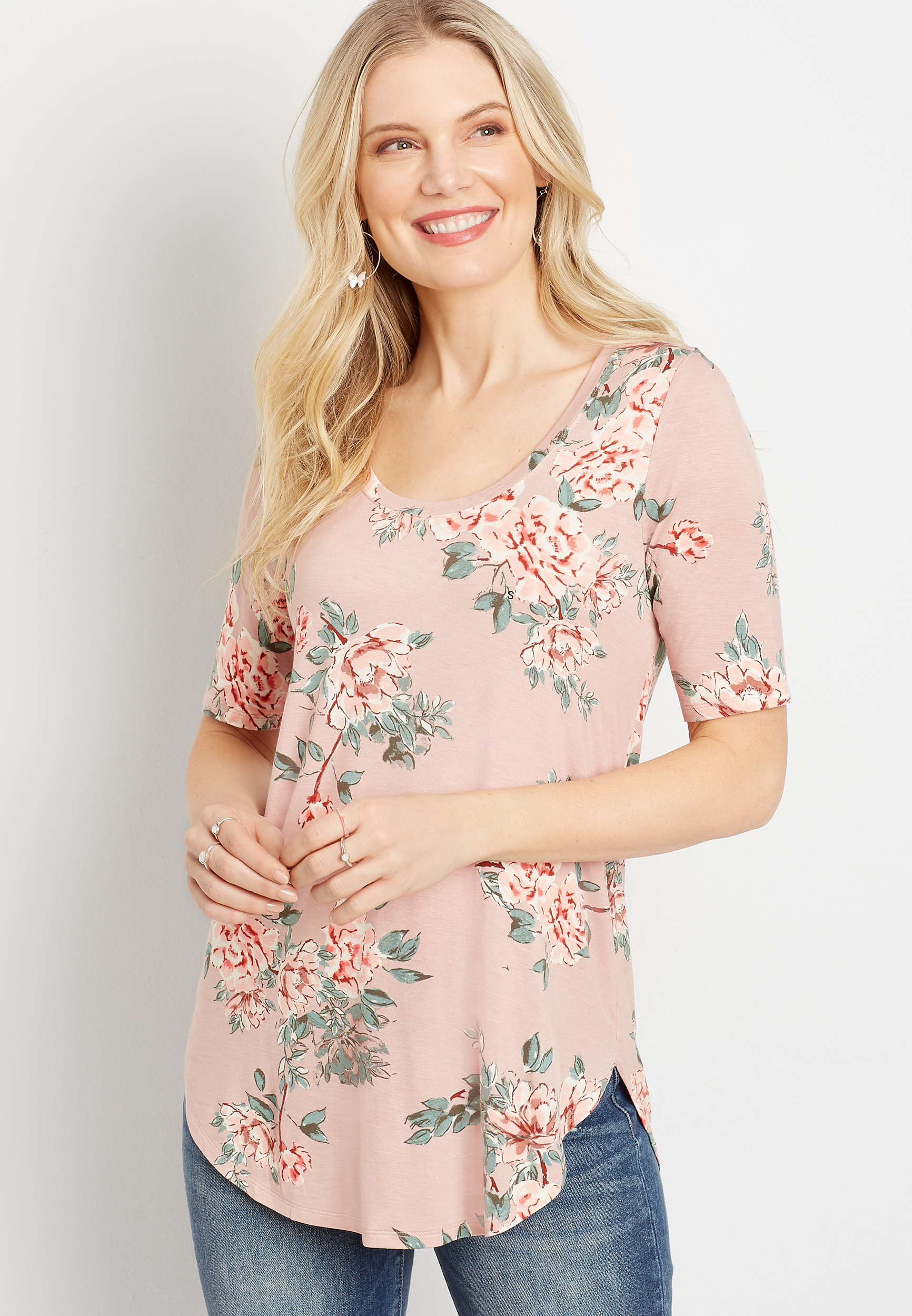 24/7 Pink Floral Flawless Tee | maurices