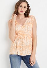 Orange Floral Ruffle Waist Tank Top, C2668, small