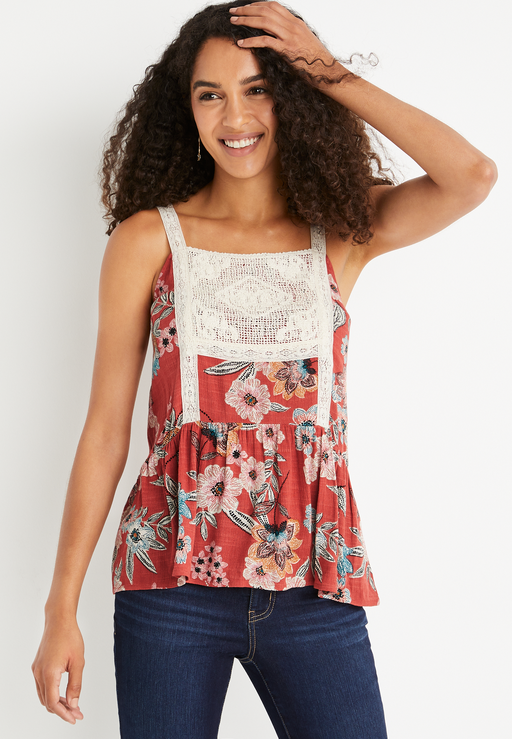 Floral Lace Bib Tank Top | maurices