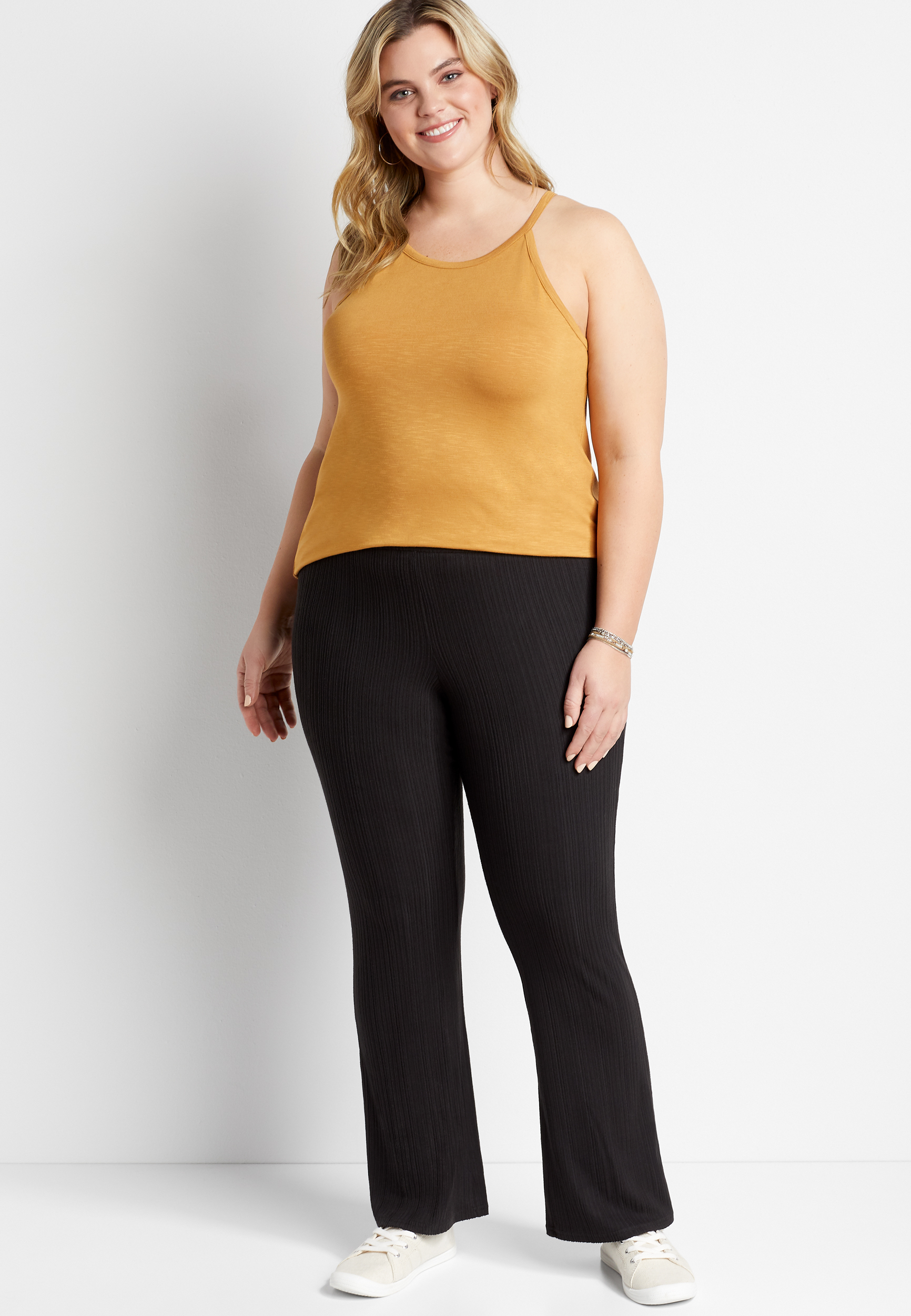 Black Ribbed Flare Leg Pant