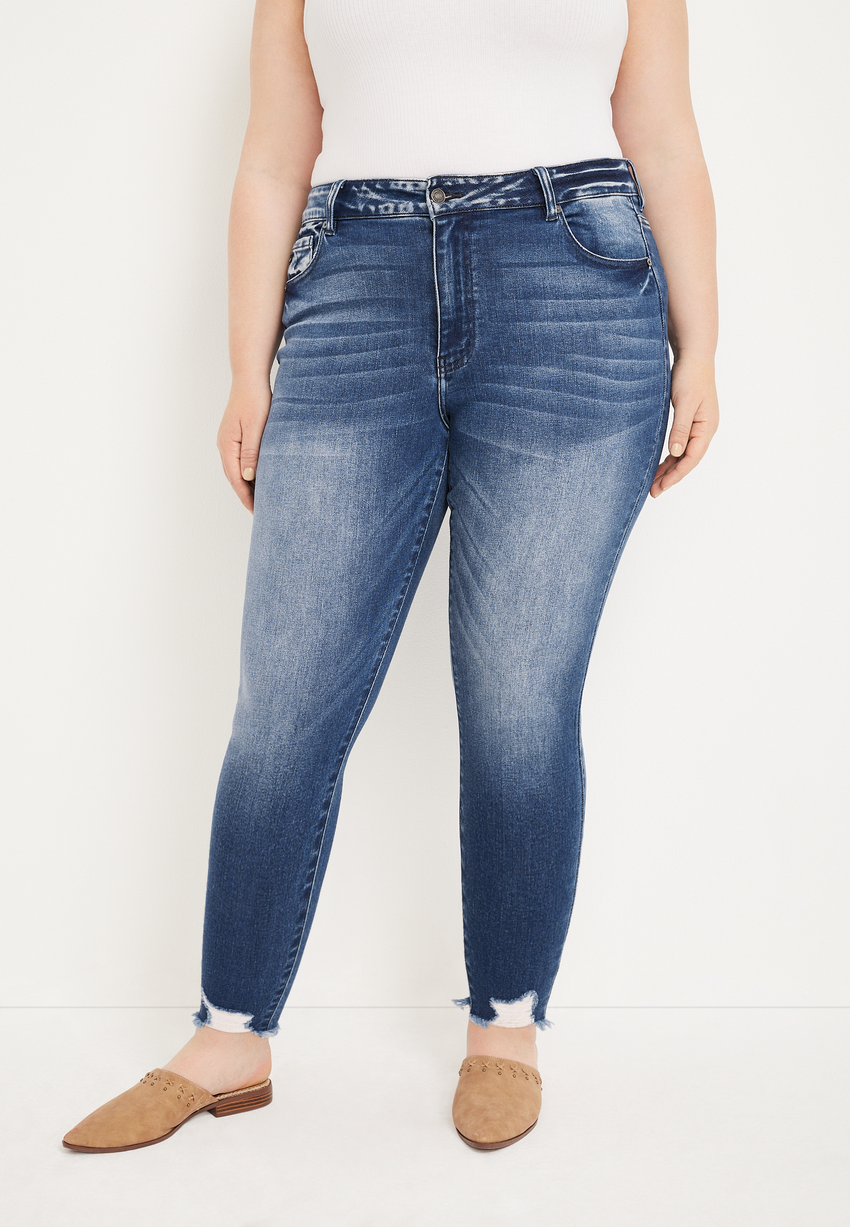 Plus Size KanCan™ Skinny High Rise Dark Ripped Hem Jean | maurices