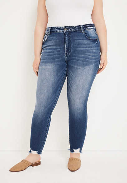 Plus Size KanCan™ High Rise Dark Ripped Hem Skinny Jean
