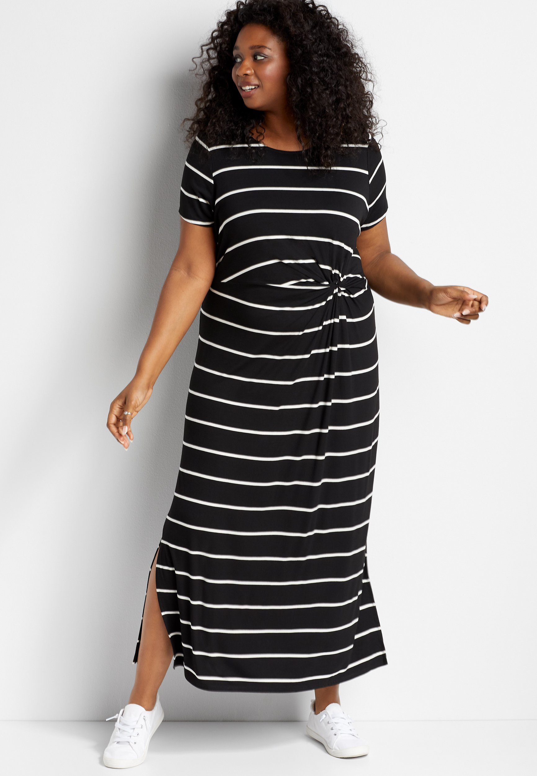 Black and white striped maxi dress plus size sale