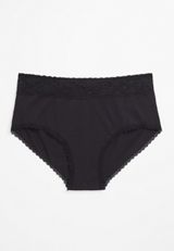 Plus Size Black Lace Cotton Brief Panty, C106, small
