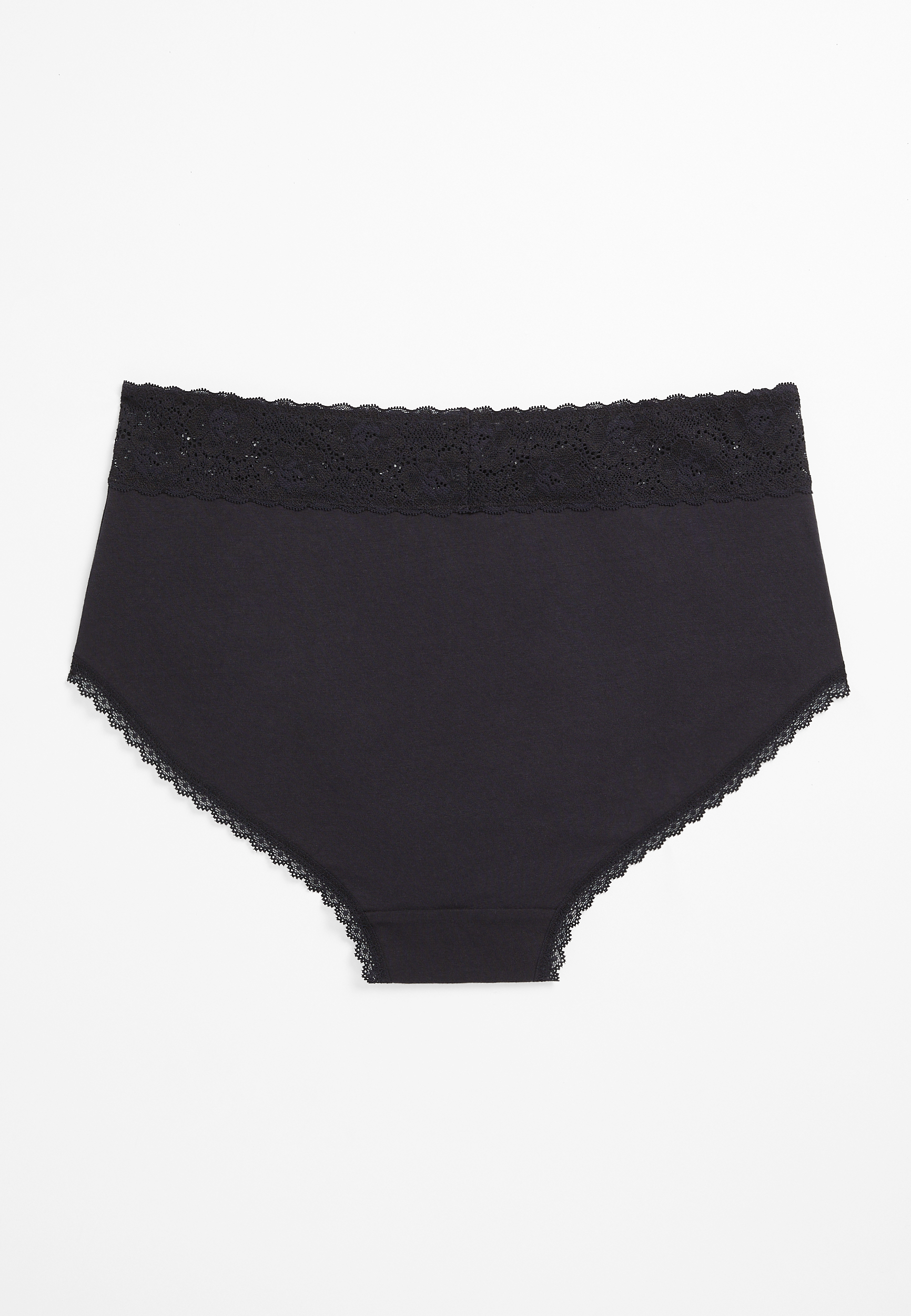 Plus Size Black Lace Cotton Brief Panty, C106, large