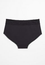 Plus Size Black Lace Cotton Brief Panty, C106, small