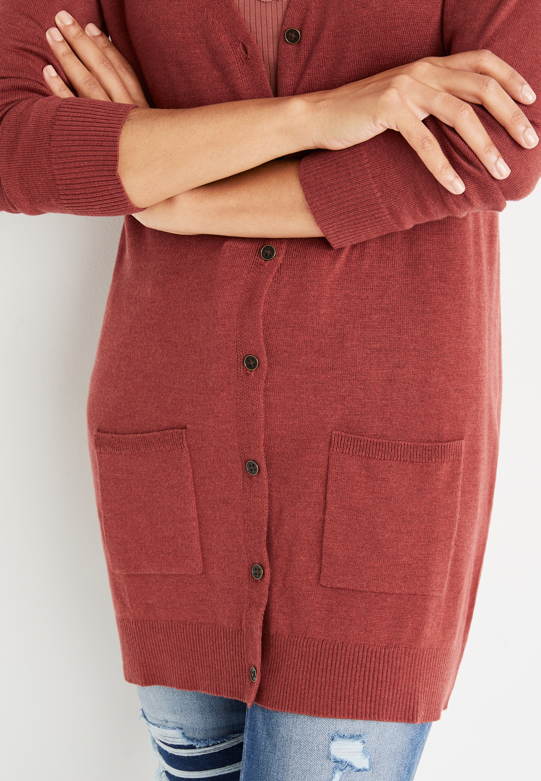 Solid Boyfriend Button Front Cardigan, C5584, large