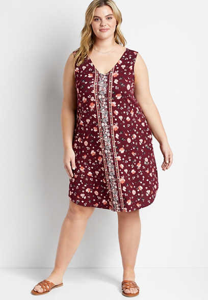 Plus Size 24/7 Red Floral Shift Dress