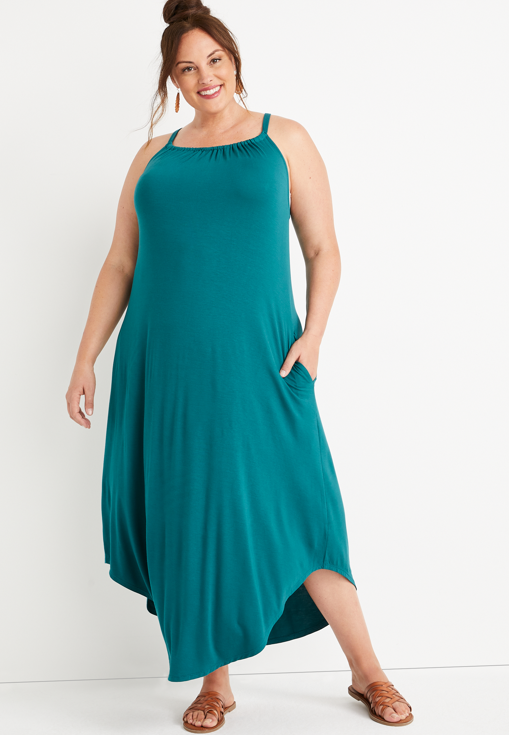 Plus Size 24/7 Teal Halter Neck Maxi Dress