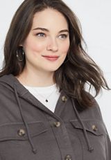 Plus Size Gray Hooded Shacket, , small