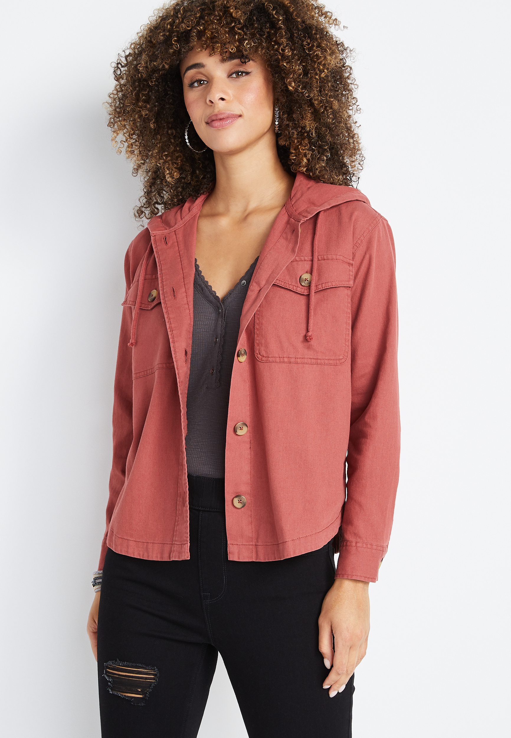 Red Hooded Shacket | maurices