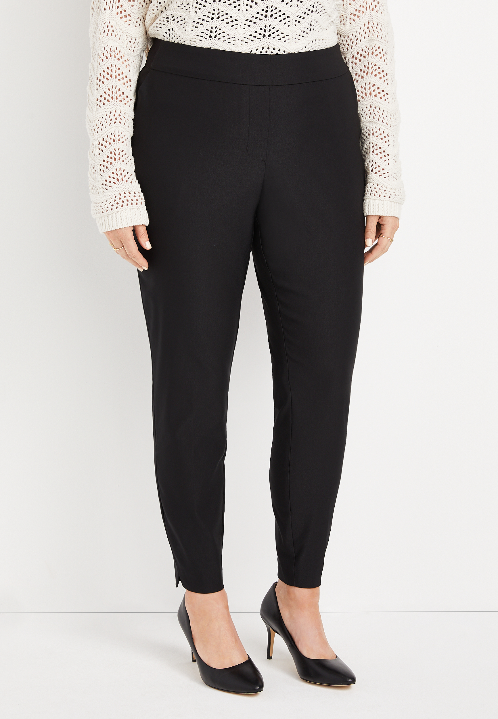 Elastic waist pull-on pants - Black - Plus Size. Colour: black