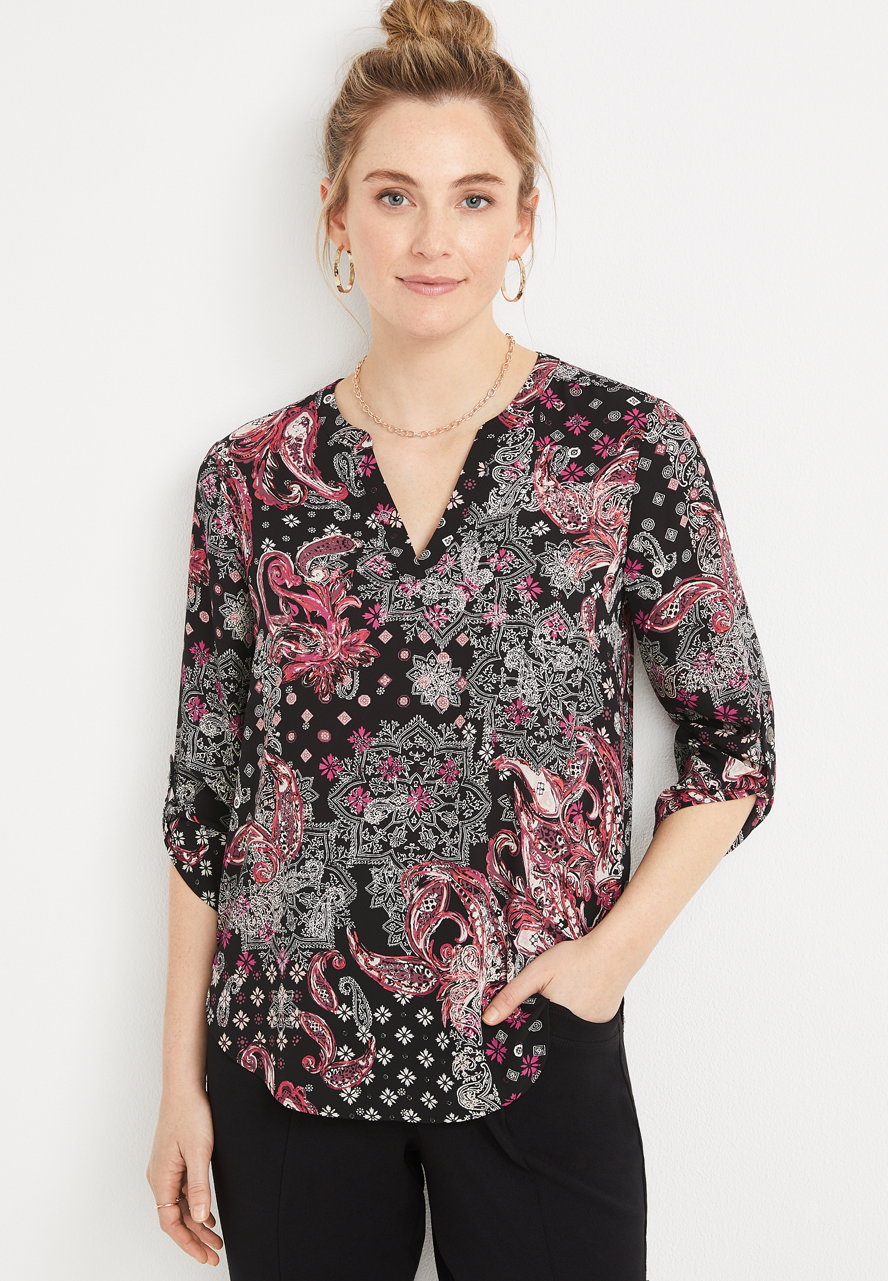 Atwood 3/4 Sleeve Popover Blouse | maurices