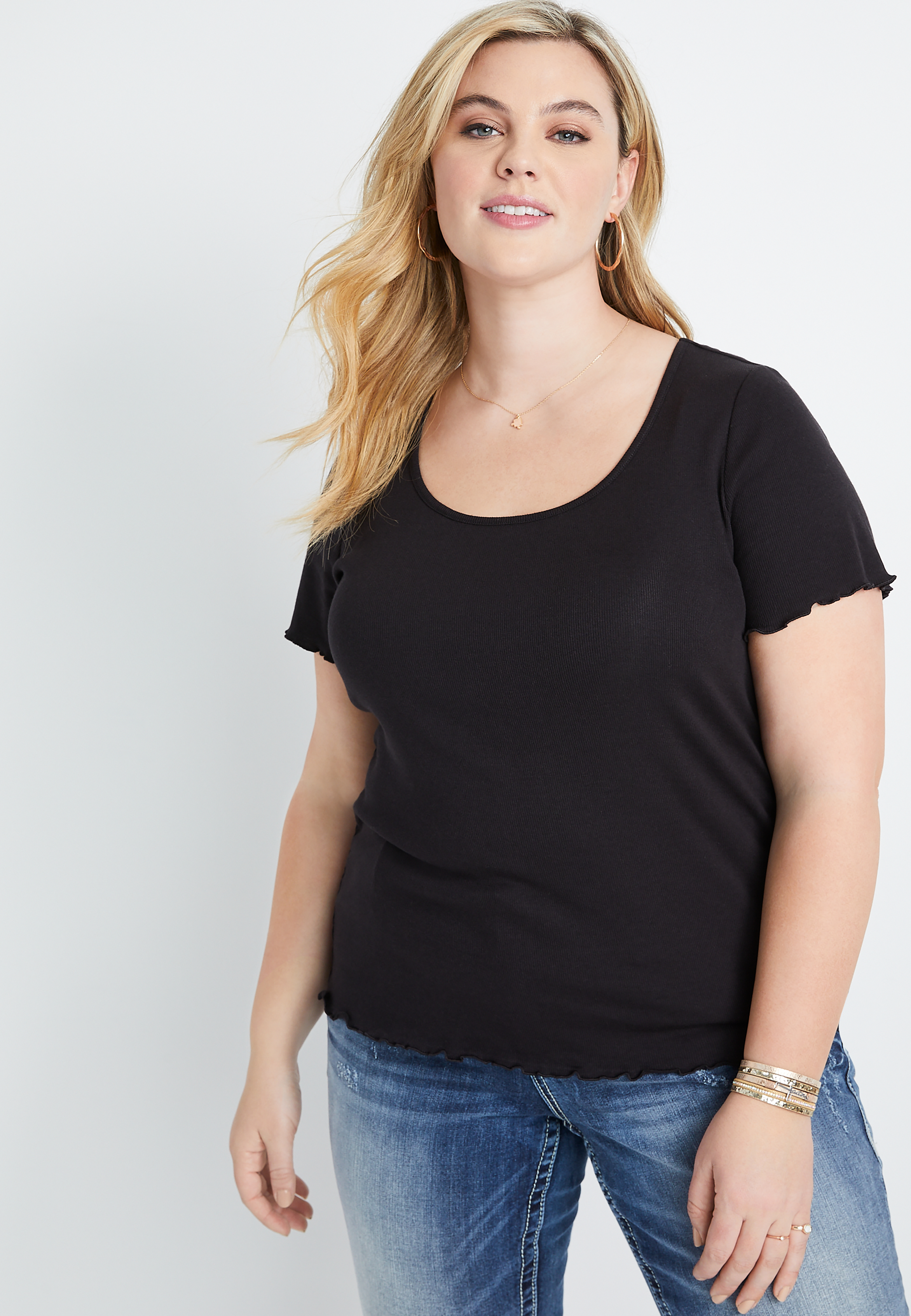 Plus Size 24/7 Solid Ribbed Lettuce Edge Tee | maurices