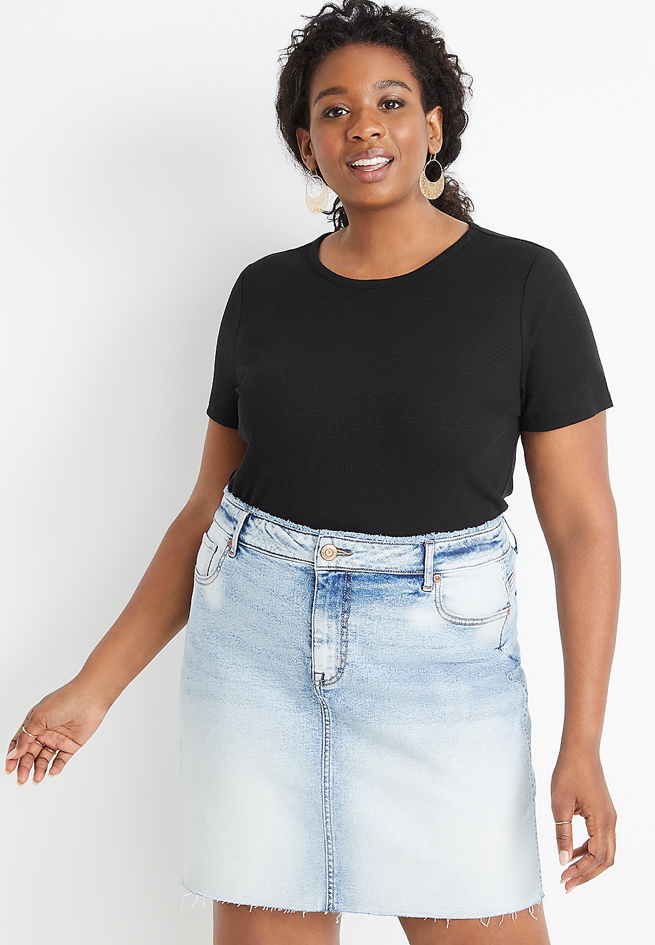Plus Size 24/7 Solid Rib Knit Tuck In Tee