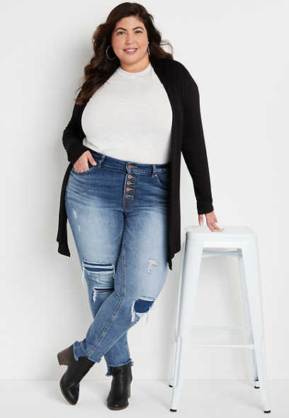 Plus Size edgely™ Super Skinny High Rise Frayed Jean