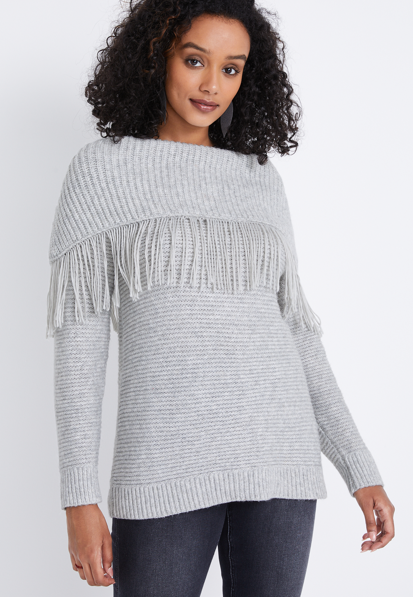 Cowl Neck Fringe Sweater | maurices