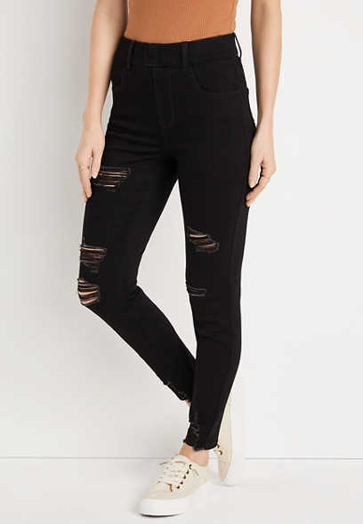 m jeans by maurices™ Black Cool Comfort Pull On Super High Rise Ripped Jegging