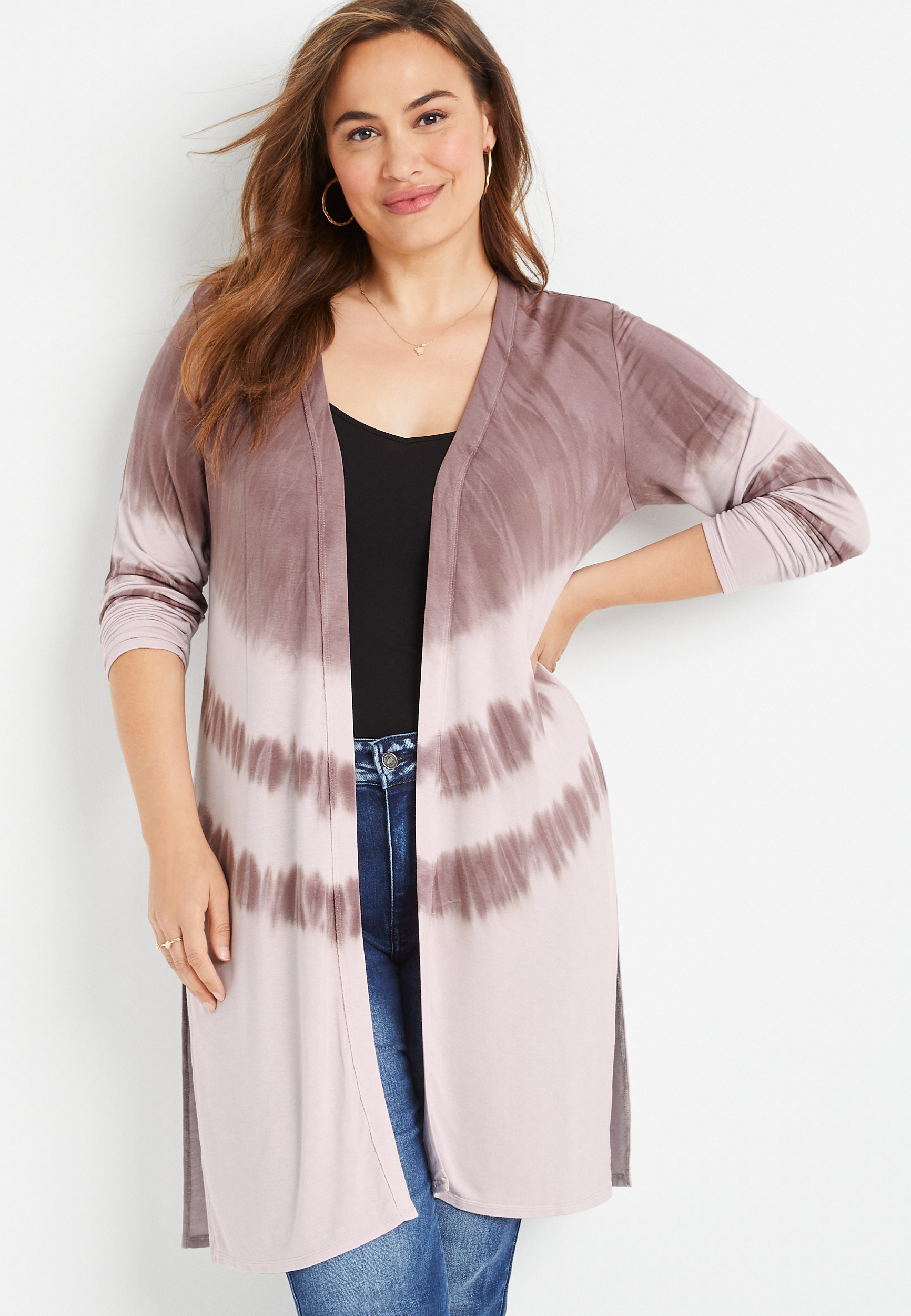 Plus Size Purple Tie Dye Duster Cardigan