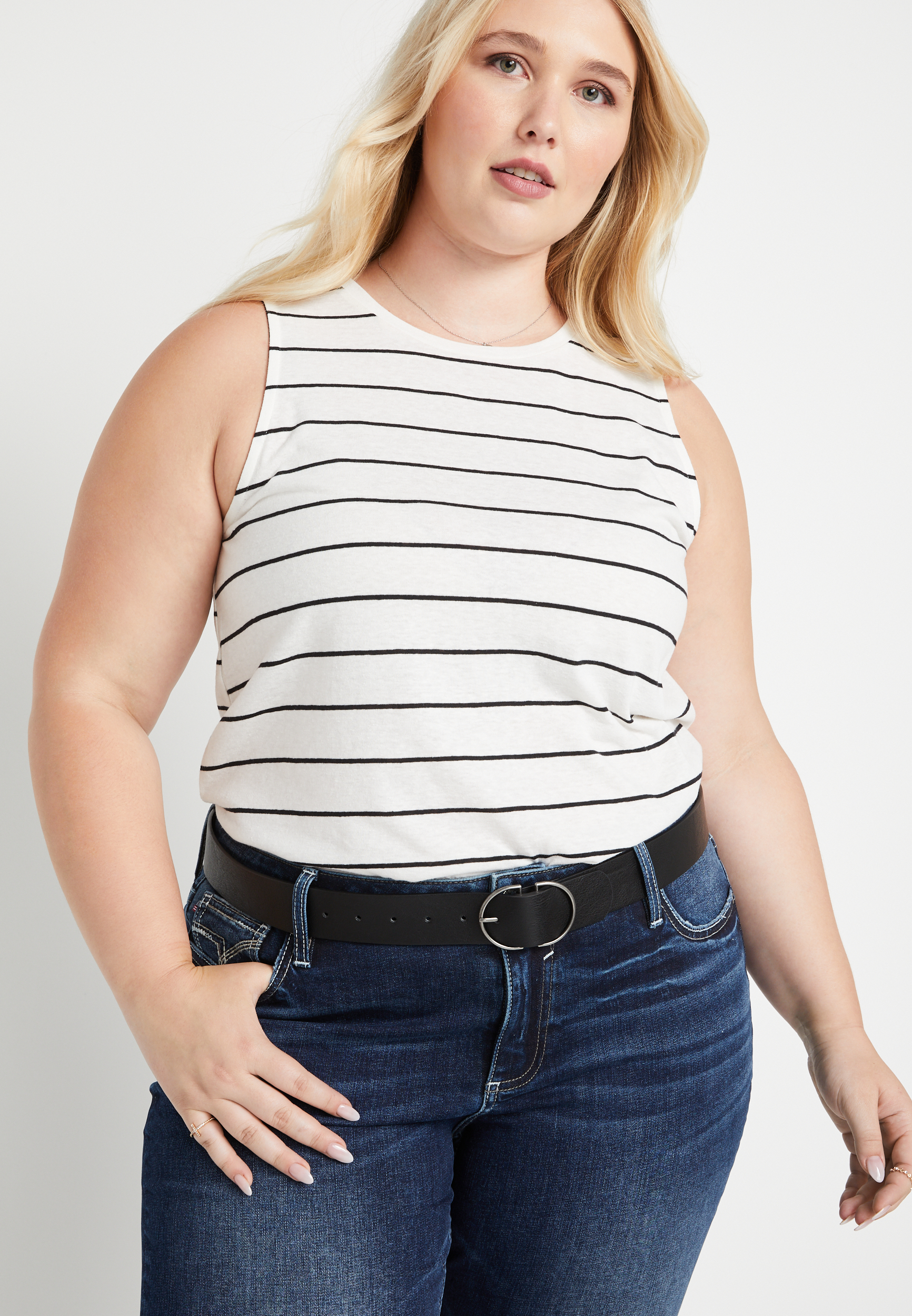 Plus Size Black Double Buckle Ring Belt, C106, large