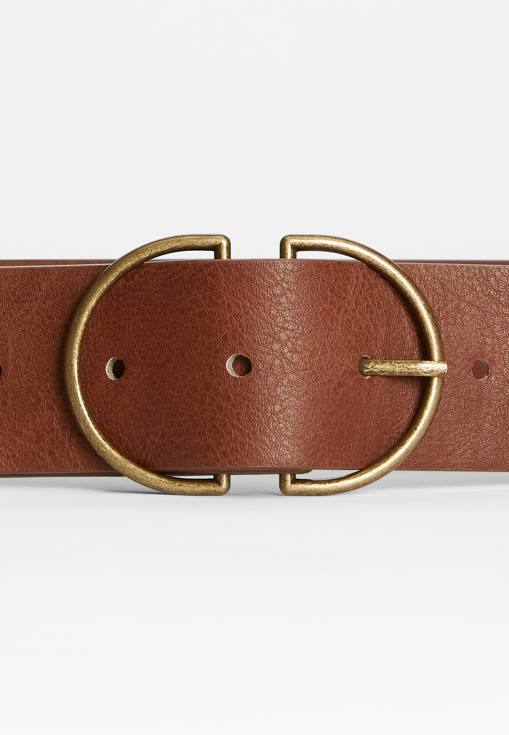 Plus Size Brown Double Buckle Ring Belt, COGNAC, large