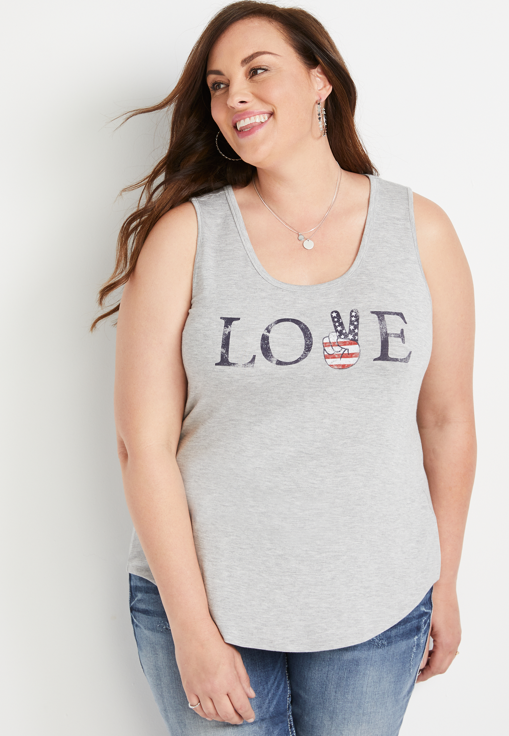 HFS Plus Size Gray Love Americana Graphic Tank Top | maurices