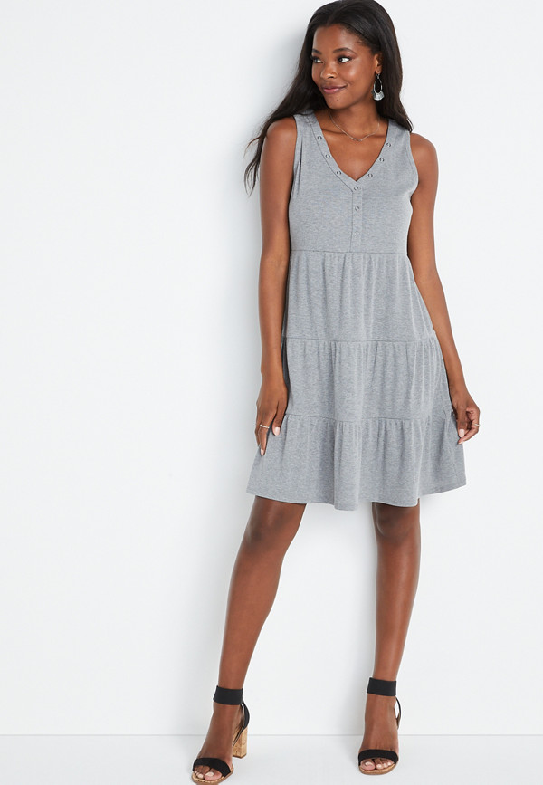 Cozy Gray Grommet Babydoll Dress | maurices