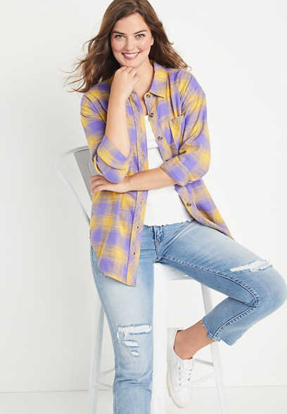 Purple and Gold Plaid Oversized Button Down Shirt