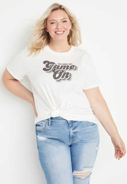 Plus Size Game Day White Oversized Graphic Tee