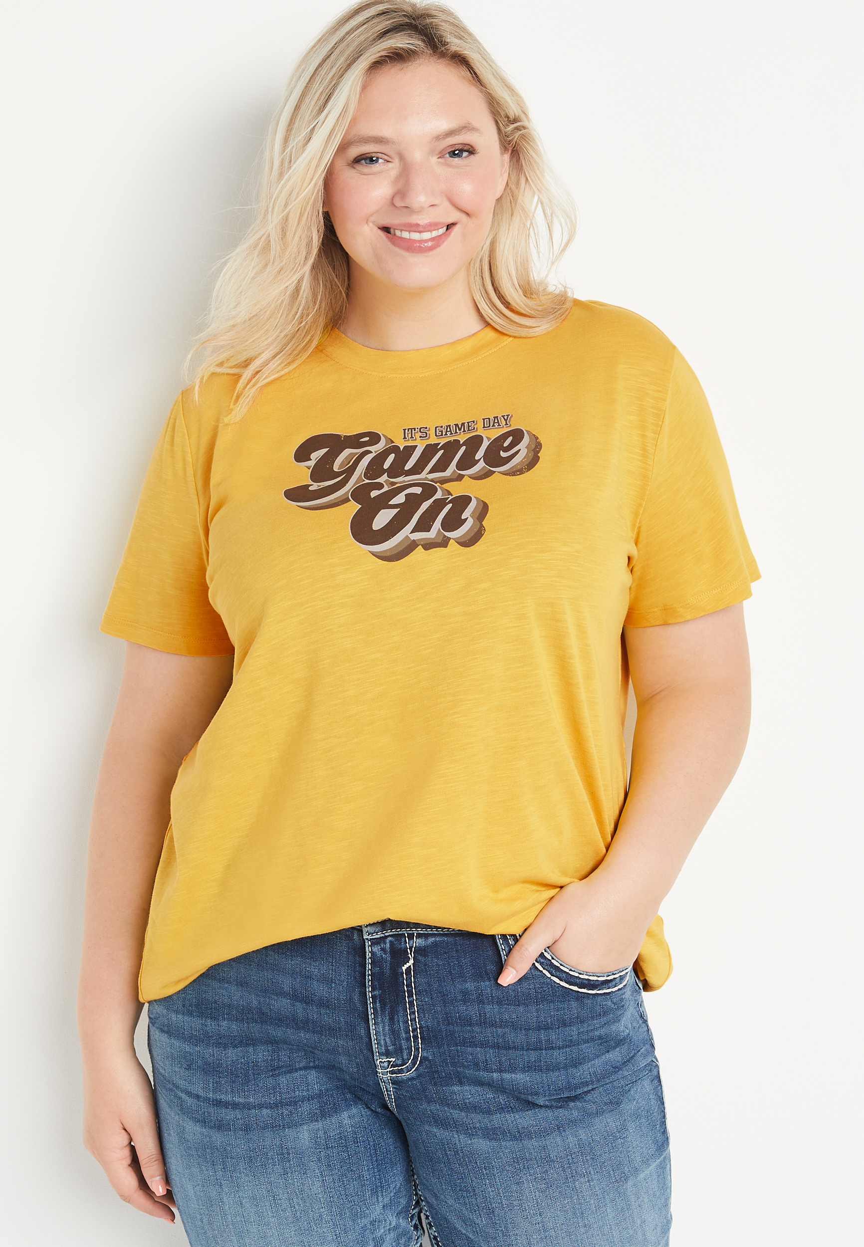 Plus Size Gold Game Day Oversized Graphic Tee | maurices
