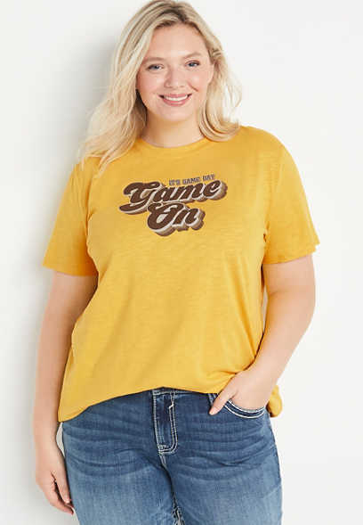 Plus Size Gold Game Day Oversized Graphic Tee