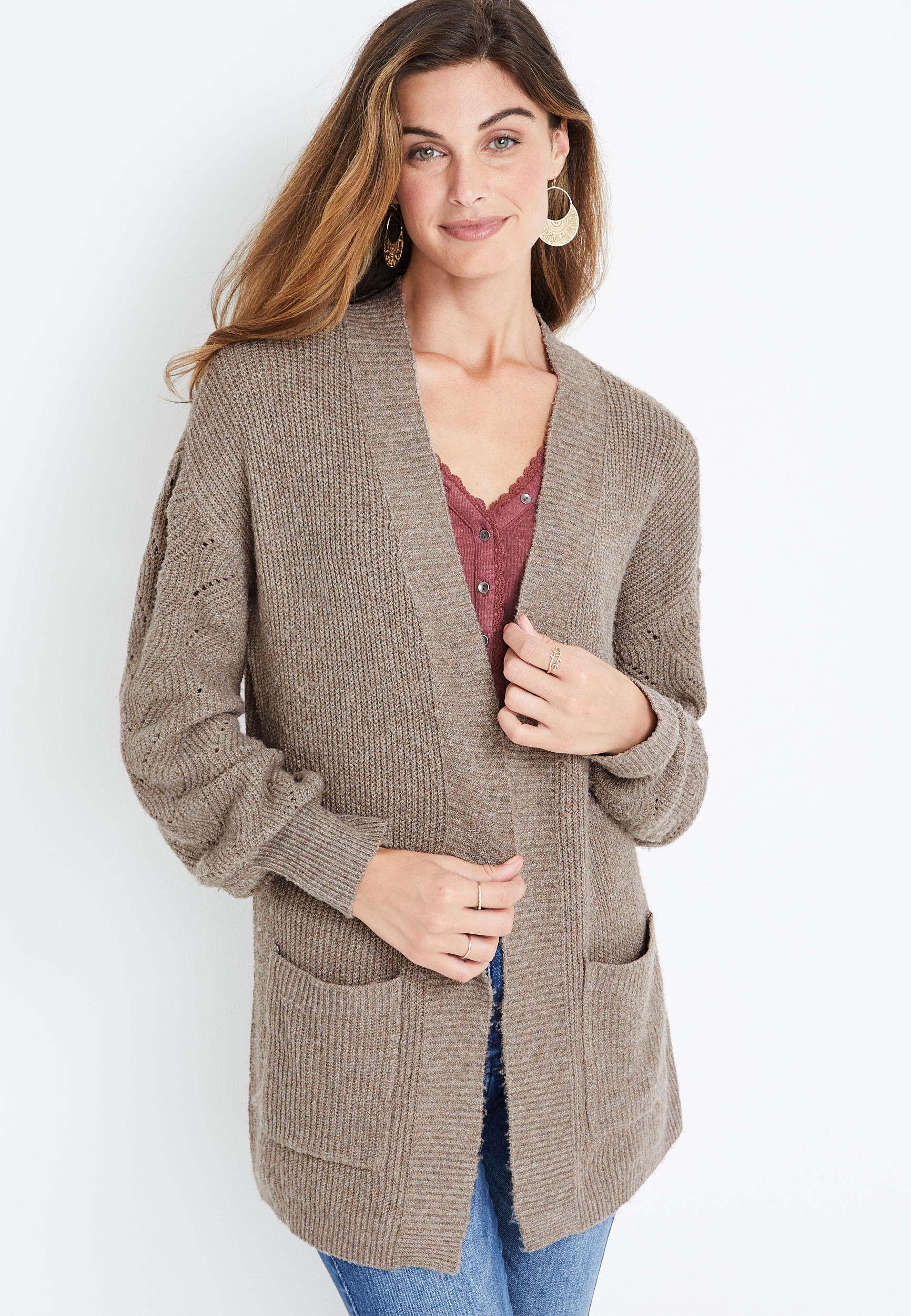 Cable Stitch Open Front Cardigan | maurices