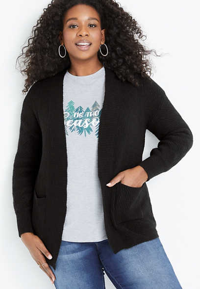 Plus Size Cable Stitch Open Front Cardigan