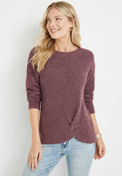 Solid Front Twist Sweater