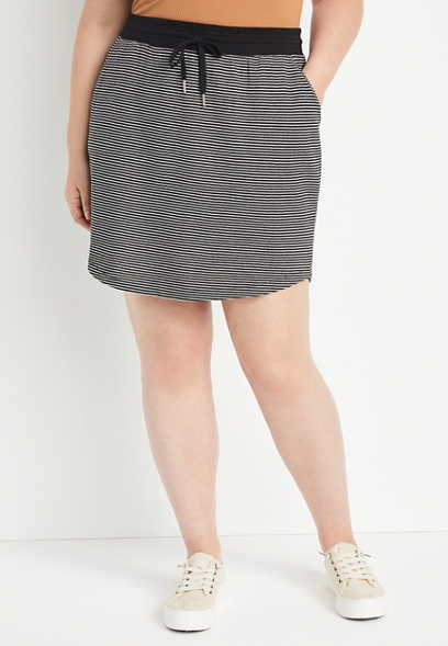 Plus Size Black Stripe French Terry Skirt