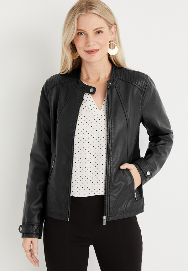 Black Faux Leather Zip Up Jacket | maurices